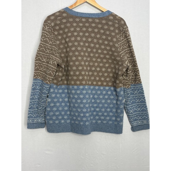 Woolrich Button Front Cardigan Sweater Womens Knit Wool Brown White Snowflake XL - Picture 2 of 6